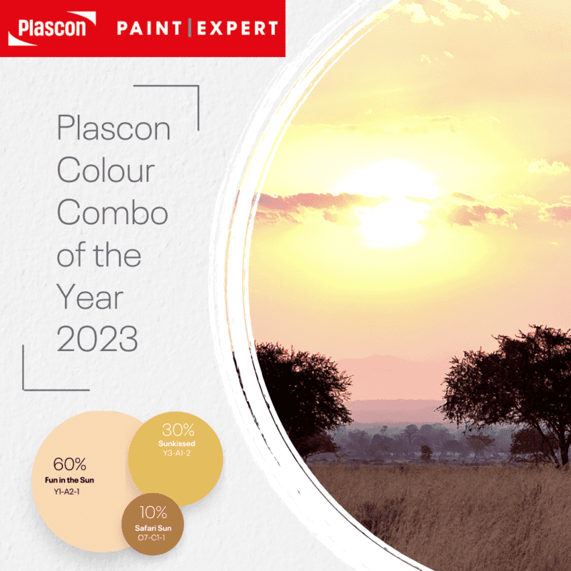Plascon colour combination of the year 2023. Fun in the Sun; Sunkissed; Safari Sun