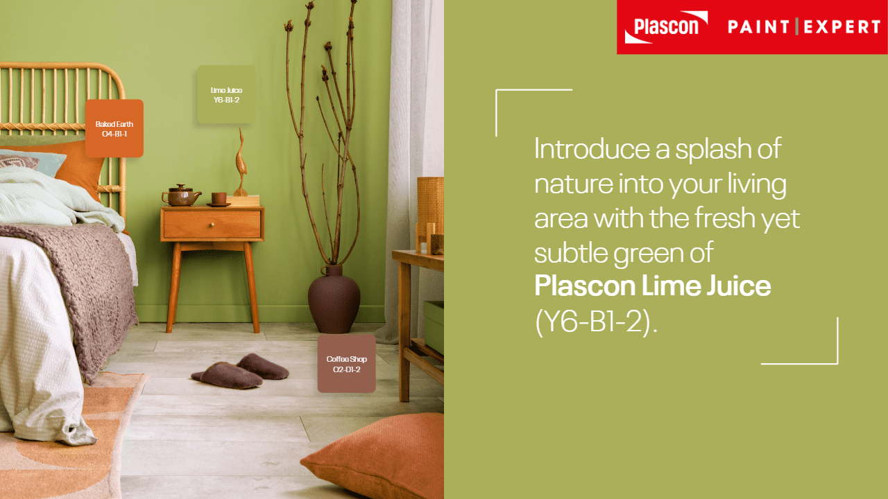 Bedroom painted with Plascon Lime Juice (Y6-B1-2) from Plascon Homegrown Summer Colour Palette
